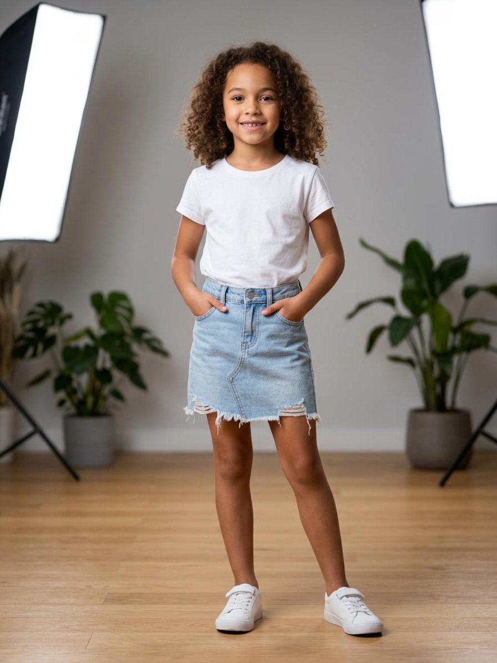 Levi's Light Blue Denim Frayed Hem Skirt - Girls